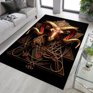 Devil Goat Rug, Red Baphomet Rug, Satan Rug,3D Look Devil Rug, Religion Rug, Pagan Rug, Gothic Rug, Gift For Him Her, Goth Rug, Living Room
