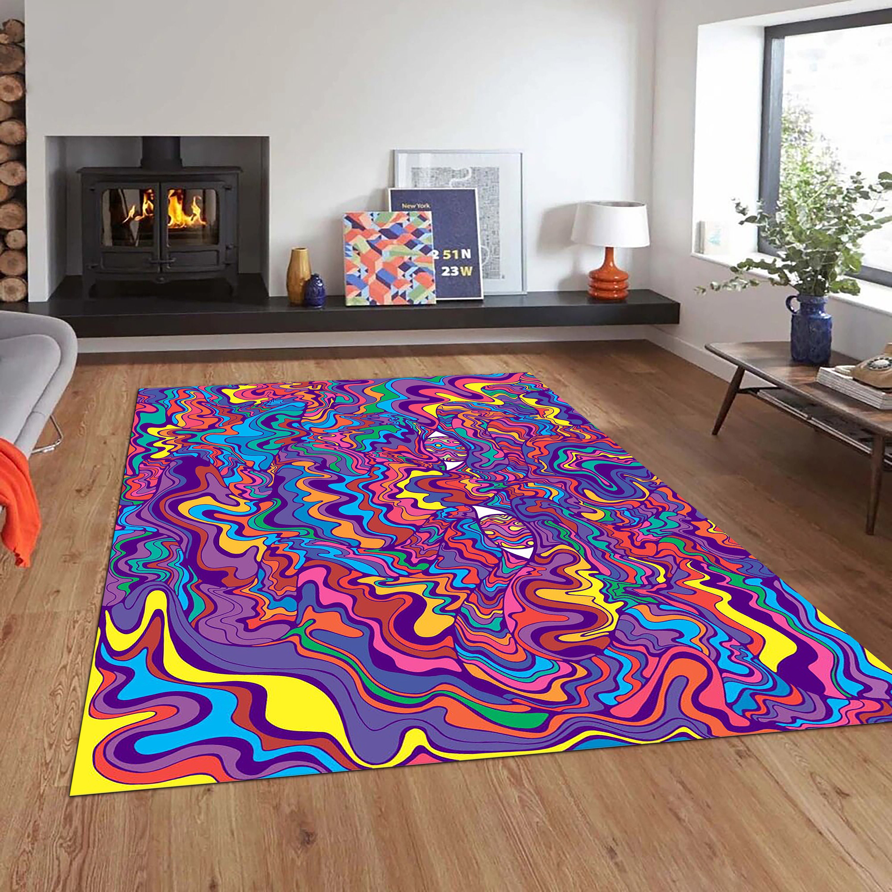 Psychedelic Tapestry Rug, Trippy Tapestries Art Rug, Modern Rugs, Anti ...