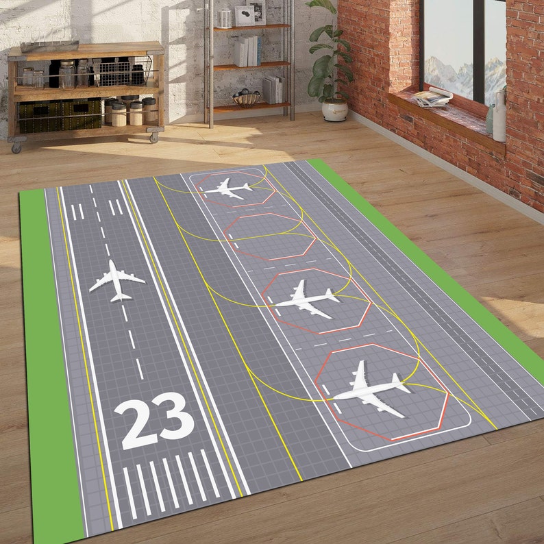 Airplan Rug Airport Runway Cotton Rug, Kids Play Mat, Airplane Decor - Etsy