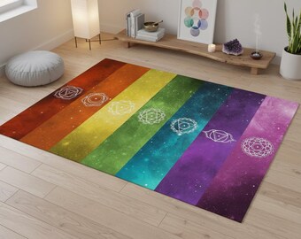 Chakra Meditation Rug, Rainbow Pop Art, Colorful Home Decor
