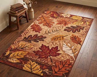 Tapis rustique à motif de feuilles d'automne, décoration automnale