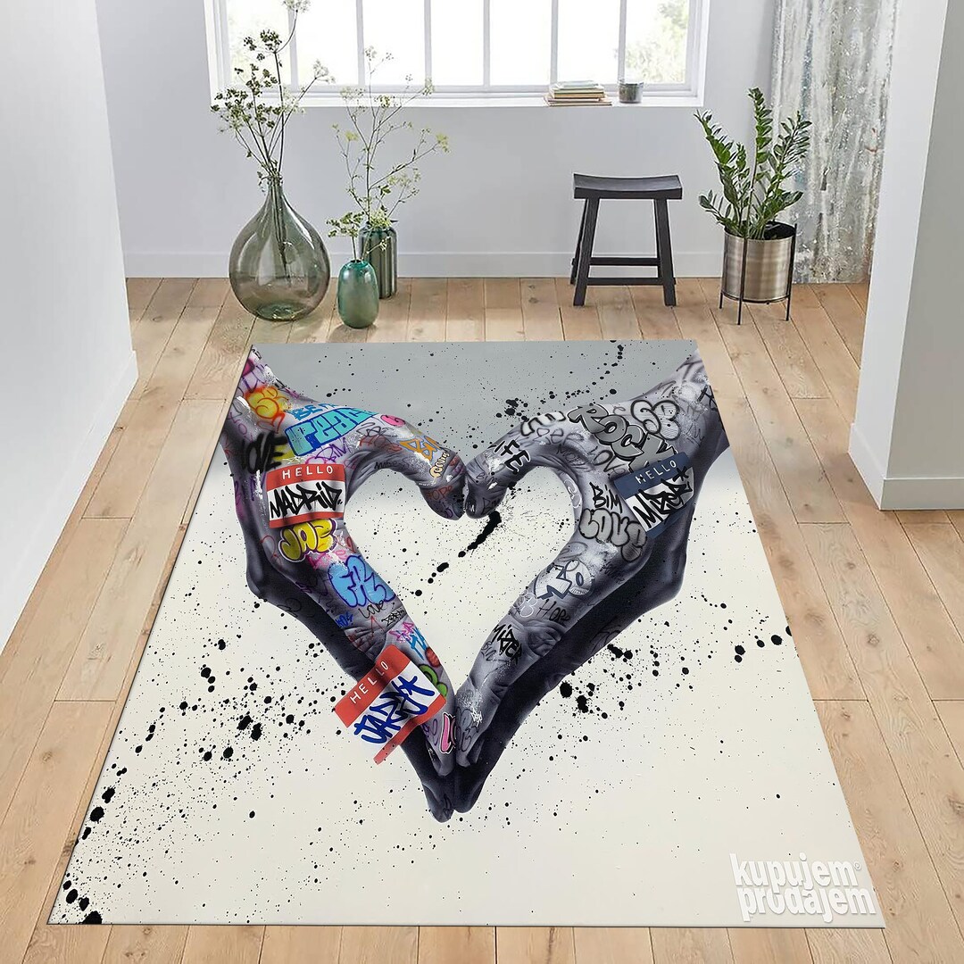 Graffiti Rug, Lover Hands Graffiti Rugs, Banksy Rug, Thick Rugs, Love ...