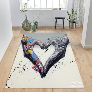 Graffiti Rug, Lover Hands Graffiti Rugs, Banksy Rug, Thick Rugs, Love Graffiti Painting Rugs, Street Graffiti Rugs, Small Rugs, Couple Rug