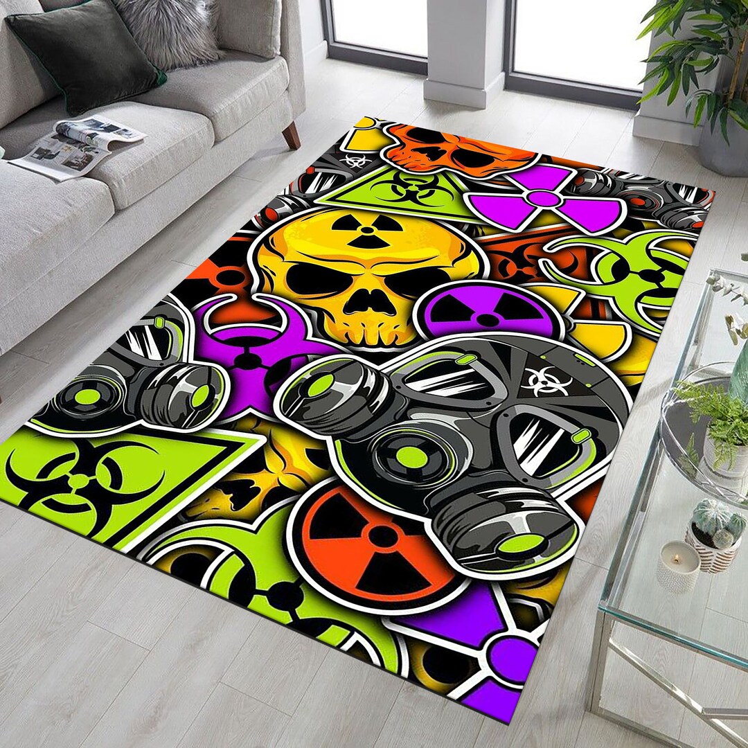Gas Gas Rug Colorful Skull Gas Mask Rug, Modern Area Rug - Etsy