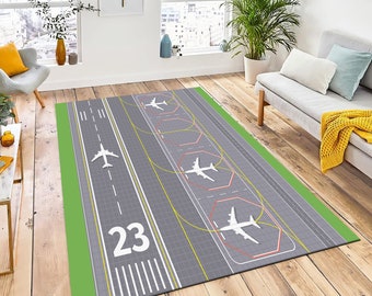 Airport Runway Cotton Rug, Kids Play Mat, Airplane Decor