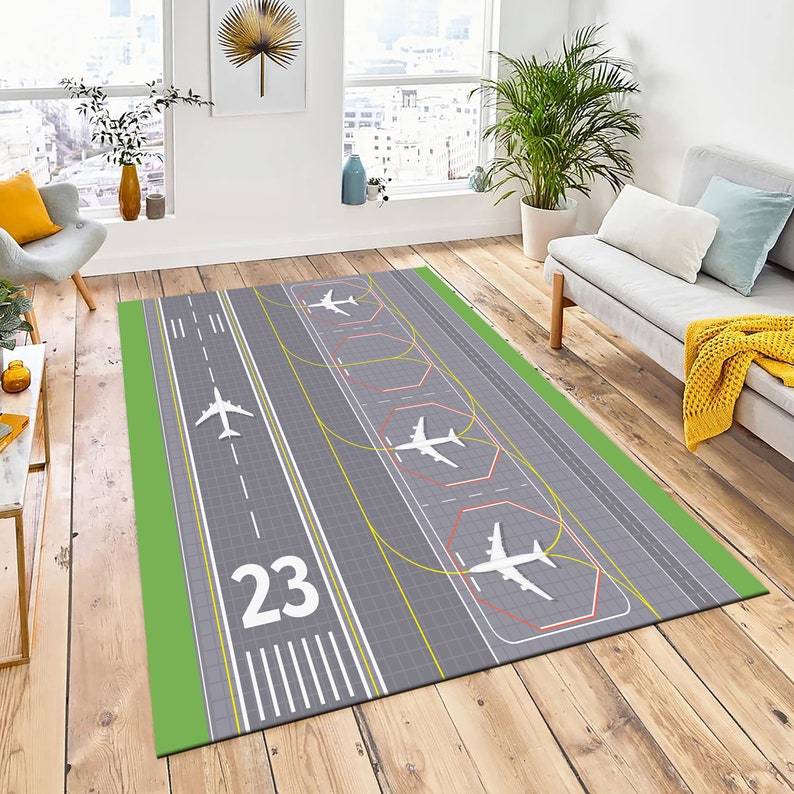 Airplan Rug Airport Runway Cotton Rug, Kids Play Mat, Airplane Decor - Etsy