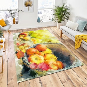 Fruit Basket Rug, Basket Rug, Drawing Art Rug, Colorful Rug, Fruit Theme Rug, Basket Pattern Rug, Popular Rug, Iconic Rug, Modern Rug