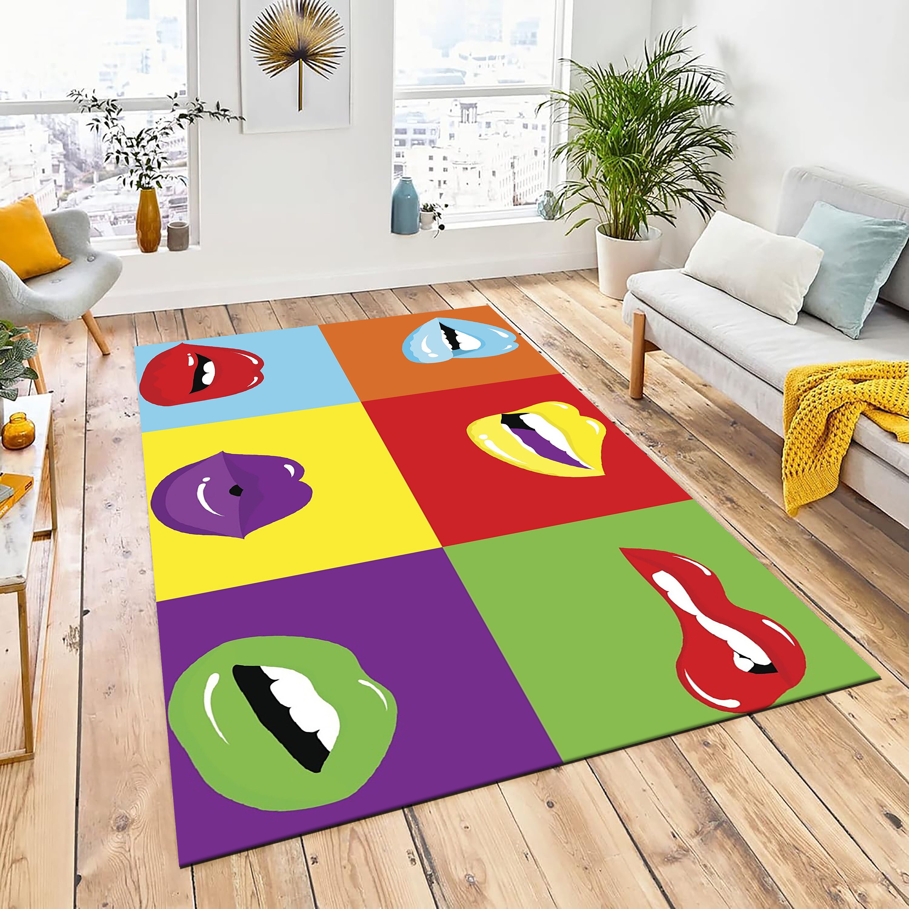 Colorful Lip Rug, Lip Rug, Girls Room Rug, Girlfriend Gift, Makeup Room Rug, Girls Gift Rug, Lady Room Rug, Cute Princess Rug, Lipstick Rug