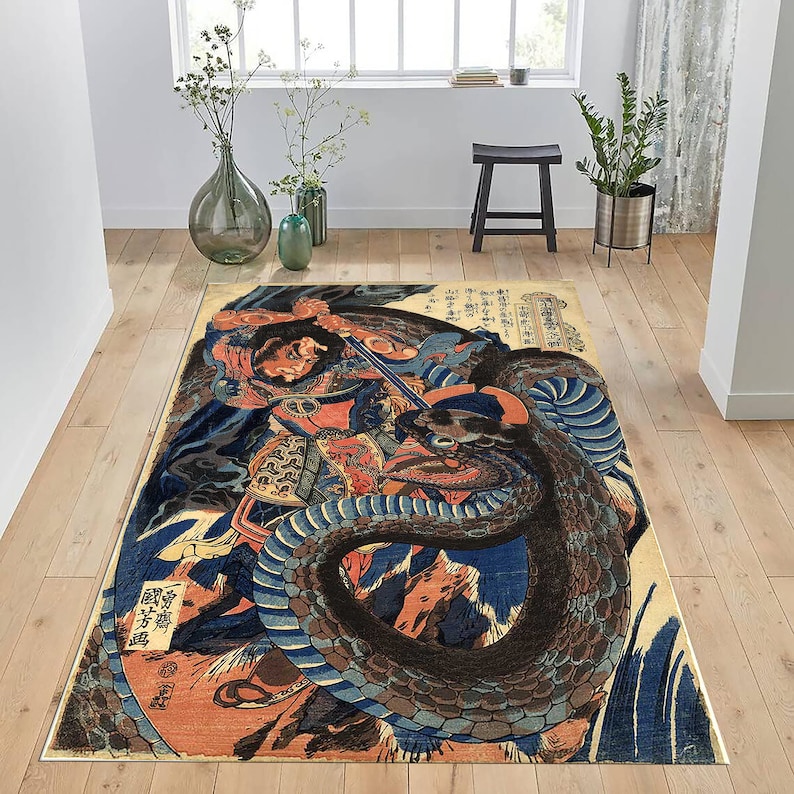 Utagawa Kuniyoshi Painting Printed on a Rug, 1827 Edo Period Japanese ...