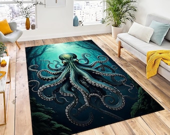 Octopus Area Rug, Gothic Room Decor, Dark Academia Style