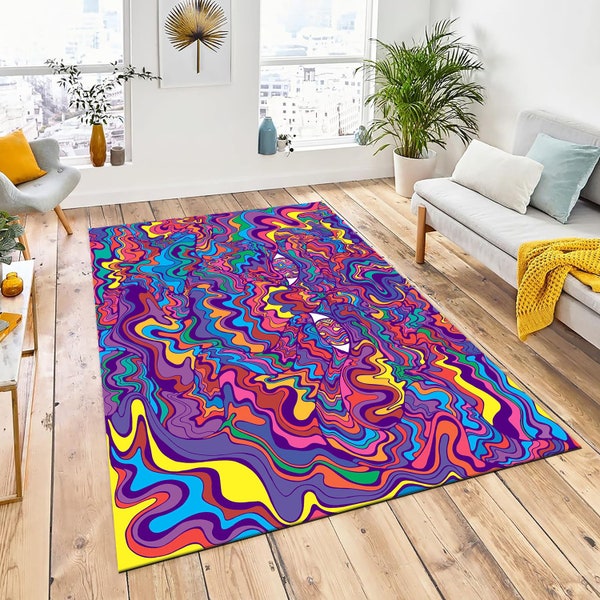 Psychedelic Tapestry Rug, Trippy Tapestries Art Rug, Modern Rugs, Anti-Slip Carpet, Salon Rug, Personalized Rugs, Colorful Rugs, Xmas Gift