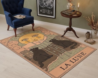 La Lune Rug, Cat and Moon, Bohemian Cotton Carpet