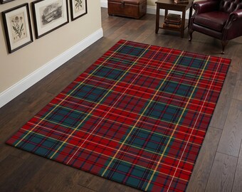 Tartan Plaid Runner Rug: Red Scottish Pattern Carpet, Classic Check Design, Traditional Hallway Decor