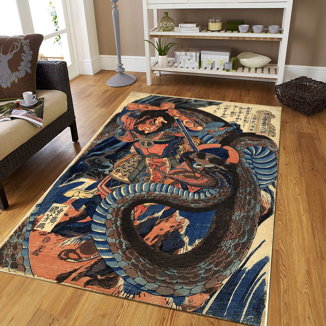 Tokyo Rug Utagawa Kuniyoshi Painting Printed on a Rug, 1827 Edo Period Japanese ...