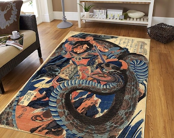 Utagawa Kuniyoshi Painting Printed on a Rug, 1827 Edo Period Japanese Art, Abstract Art Rug, Vintage Pattern Rug, Living Room Bedroom Carpet