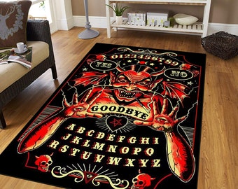 Satanic Ouija Board Rug, Gothic Devil Alphabet, Mystic Area Rug