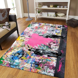 Banksy Rug, Graffiti Rug, Non Slip Rug, Love Is All We Need, Street Graffiti Rug, 3D Printed Rugs, Step Rug, Love Graffiti Rug, Street Art