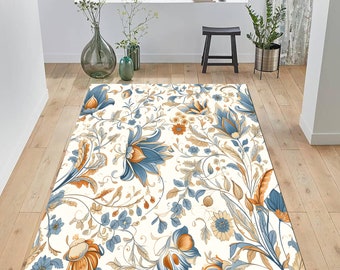 Floral Cotton Area Rug, Washable Printed Carpet