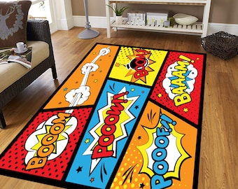 Pop Art Area Rug, Comic Book Style, Colorful Graffiti