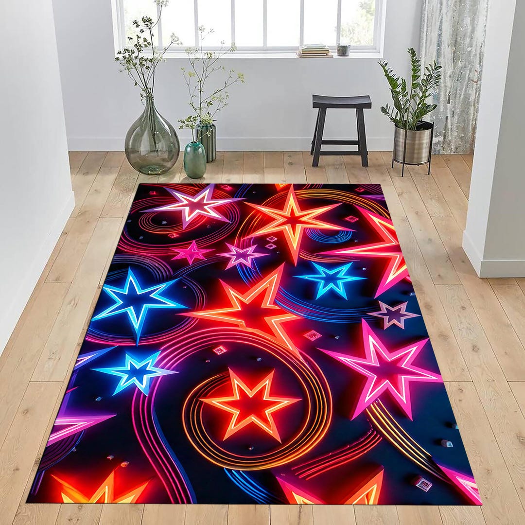 Arcade Stars Rug, Retro 80s Style, Gaming Carpet - Etsy