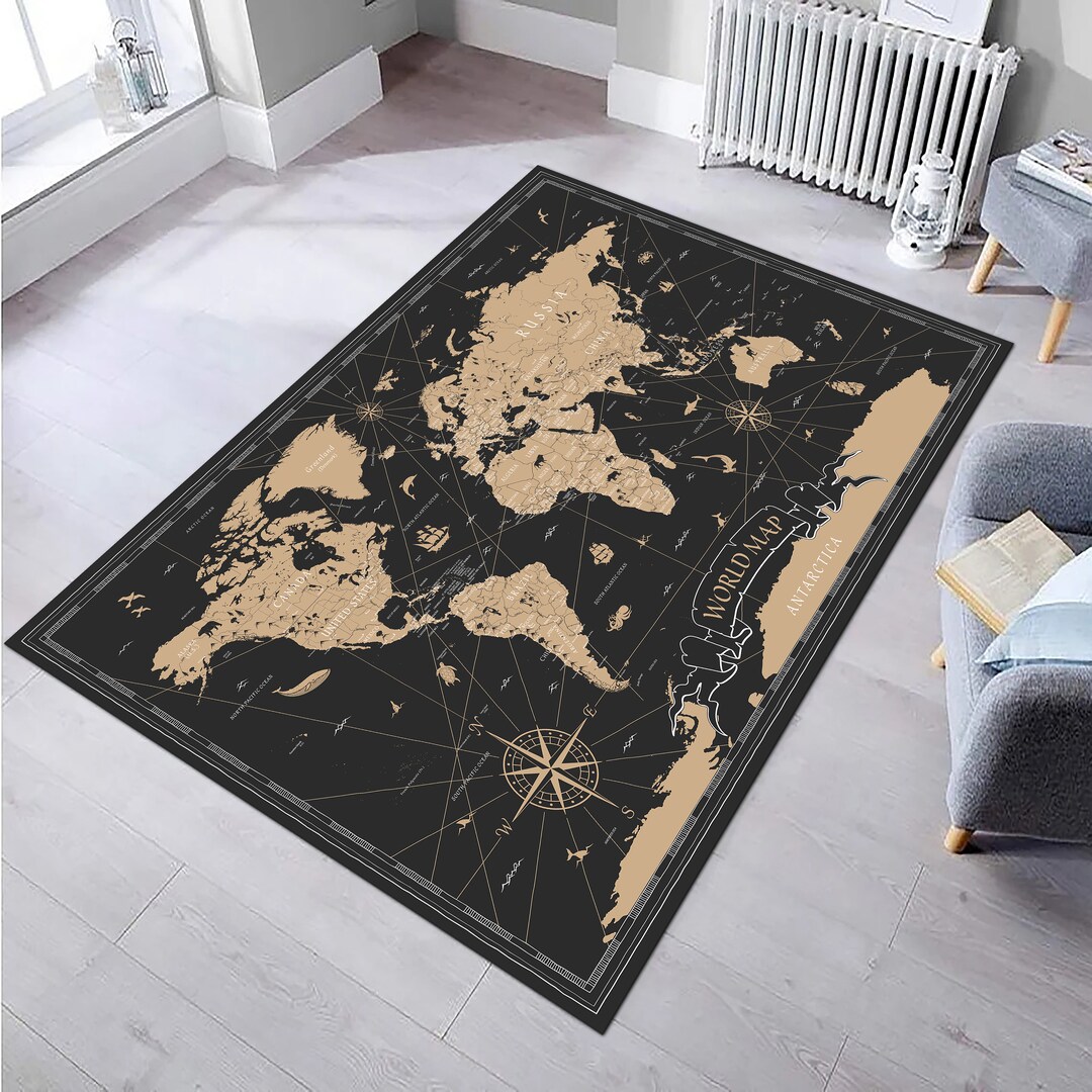 Modern Rug, Old World Map Rug, Vintage Map Rug, Vintage World Map Rug