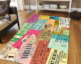 Concert Ticket Collage Rug, Cotton Blend, Music Theme