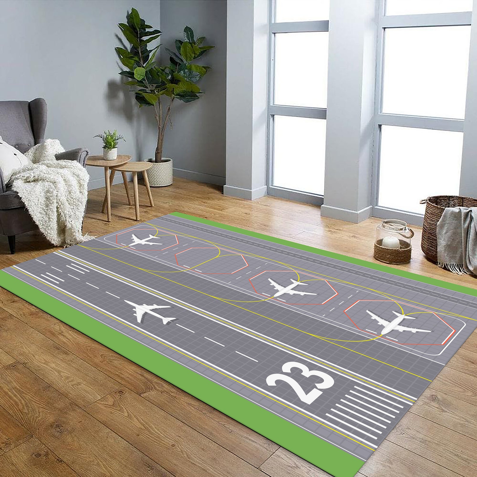 Airplan Rug Airport Runway Cotton Rug, Kids Play Mat, Airplane Decor - Etsy