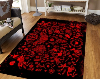 Red Gothic Witch Rug, Bat Rug, Butterfly Rug, Withcy Journal Rug, Skeleton Rug, Halloween Rug,Modern Rug, Customized Rug, Living Room Rug