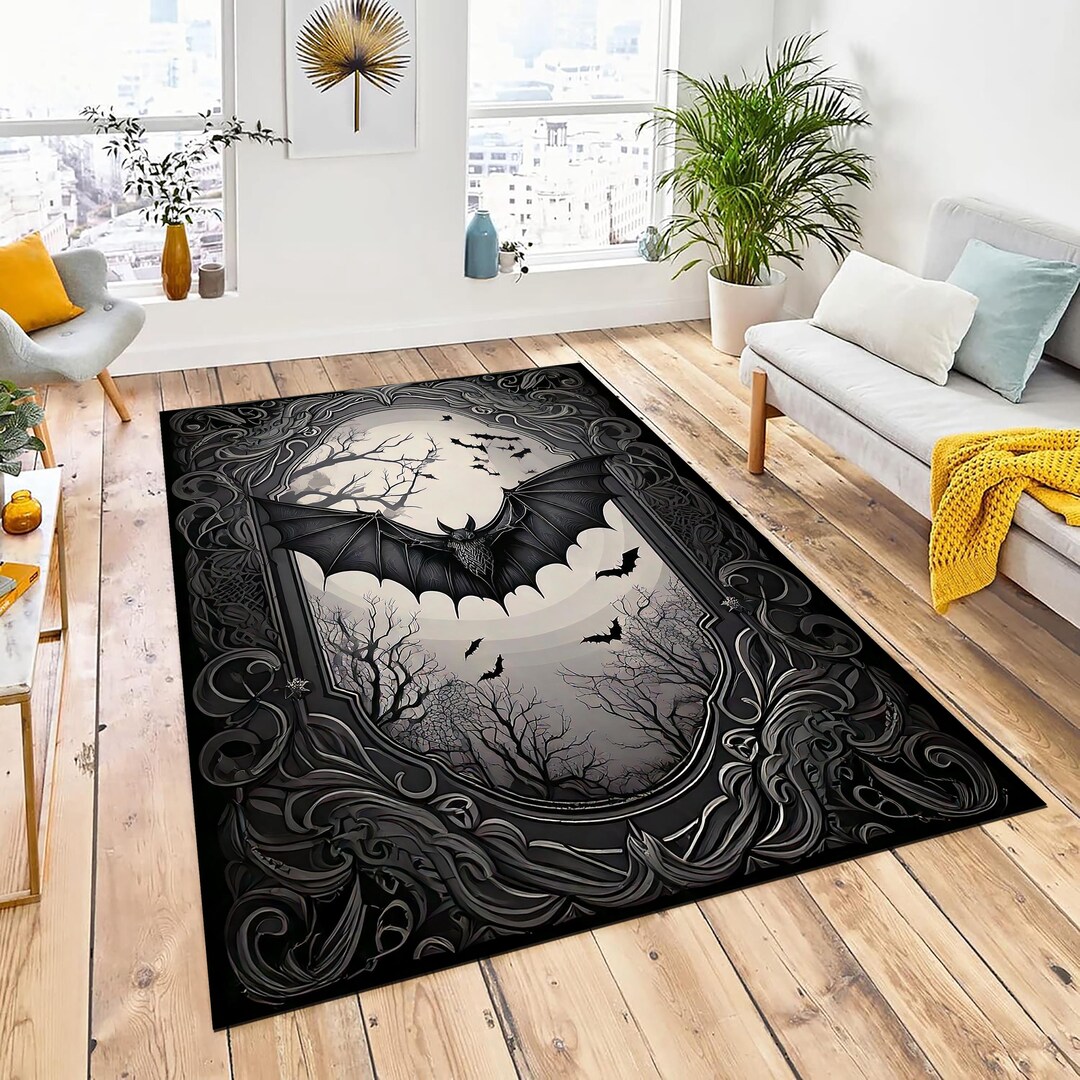 Gothic Rug for Bat Goth Room Decor, Rug for Witchy Room Decor, Dark Academia Rug for Dark ...
