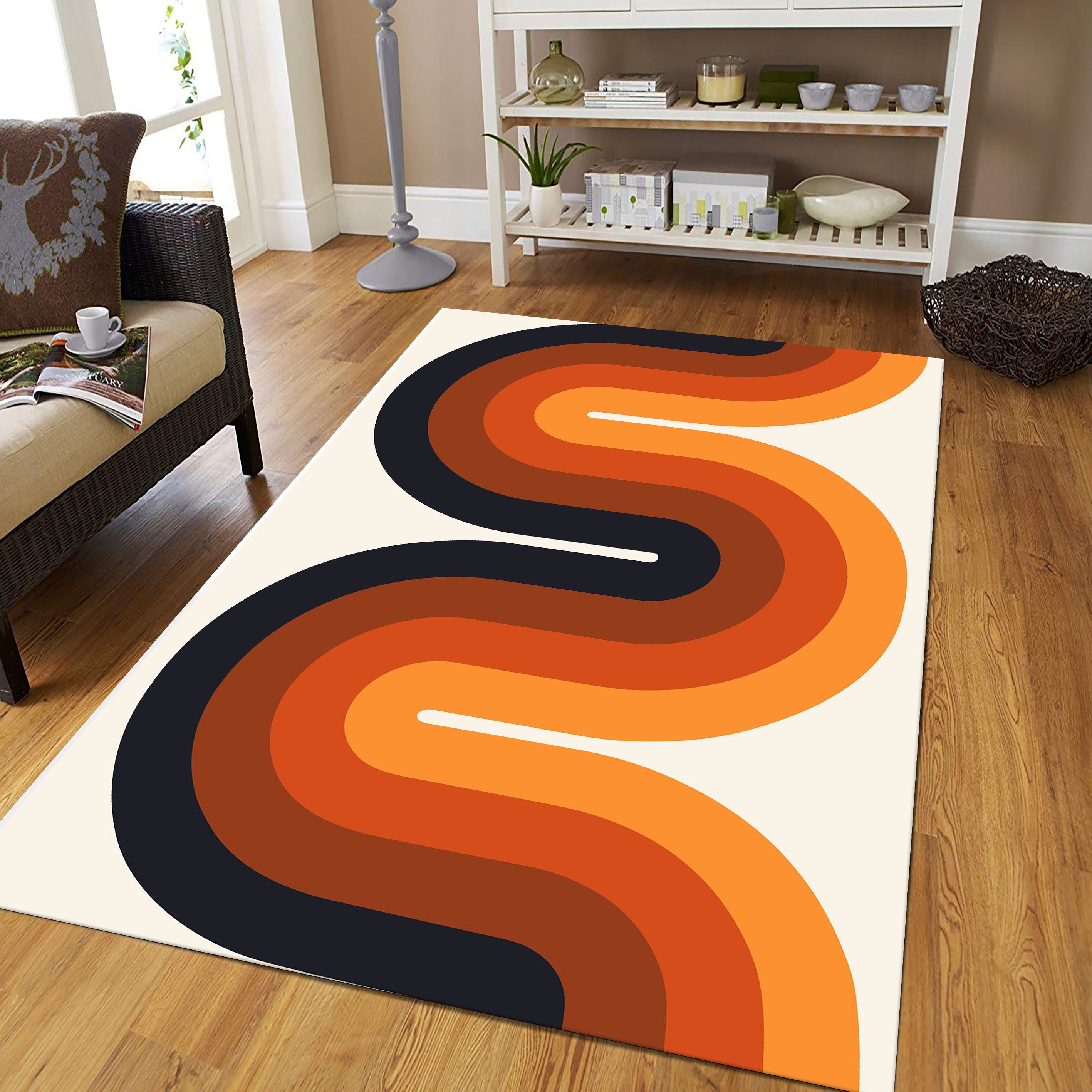 70s Retro Stripes Rug, Abstract Retro Area Rug, Modern Bohemian Carpet ...