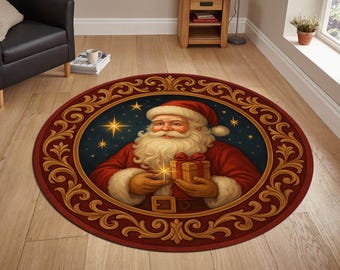 Tapis rond de Noël, tapis du père Noël, décoration festive des fêtes, tapis lavable pour salon