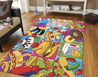 Pop Art Food Rug, Modern Kitchen Decor, Cotton Base