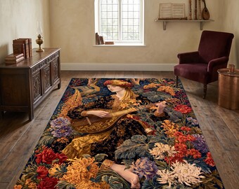 Renaissance Musician Rug for Vintage Tapestry Decor, Washable Medieval Garden Carpet, Non Slip Classical Music Rug for Living Room