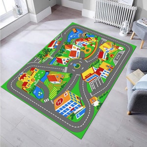 Tapijt stad wegenkaart, speelkamertapijt, activiteitenmat, decoratie kinderkamer, kinderkamertapijt, stadsplattegrond voor kinderen, educatief tapijt, gamemat, speelkamermat