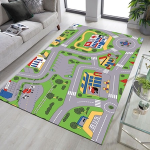 Tapijt stad wegenkaart, speelkamertapijt, activiteitenmat, decoratie kinderkamer, kinderkamertapijt, stadsplattegrond voor kinderen, educatief tapijt, gamemat, speelkamermat