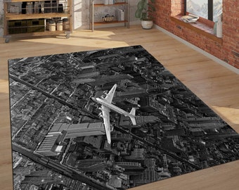 DC-4 Over Manhattan Photo Rug, Aviation Decor, Pilot Gift