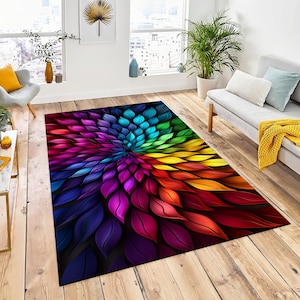 Colorful Leaf Rug, Floral Design Abstract Neon Carpet, Neon Leaf Rug, Leaf Decor, Colorful Leaf Living Room Rug, New Home Rug Gift