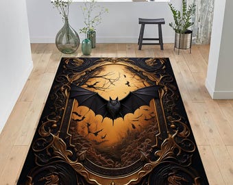 Bat Rug, Gothic Victorian Decor, Black Cottagecore Rug