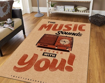 Retro Radio Music Decor Rug, Cotton Area Rug