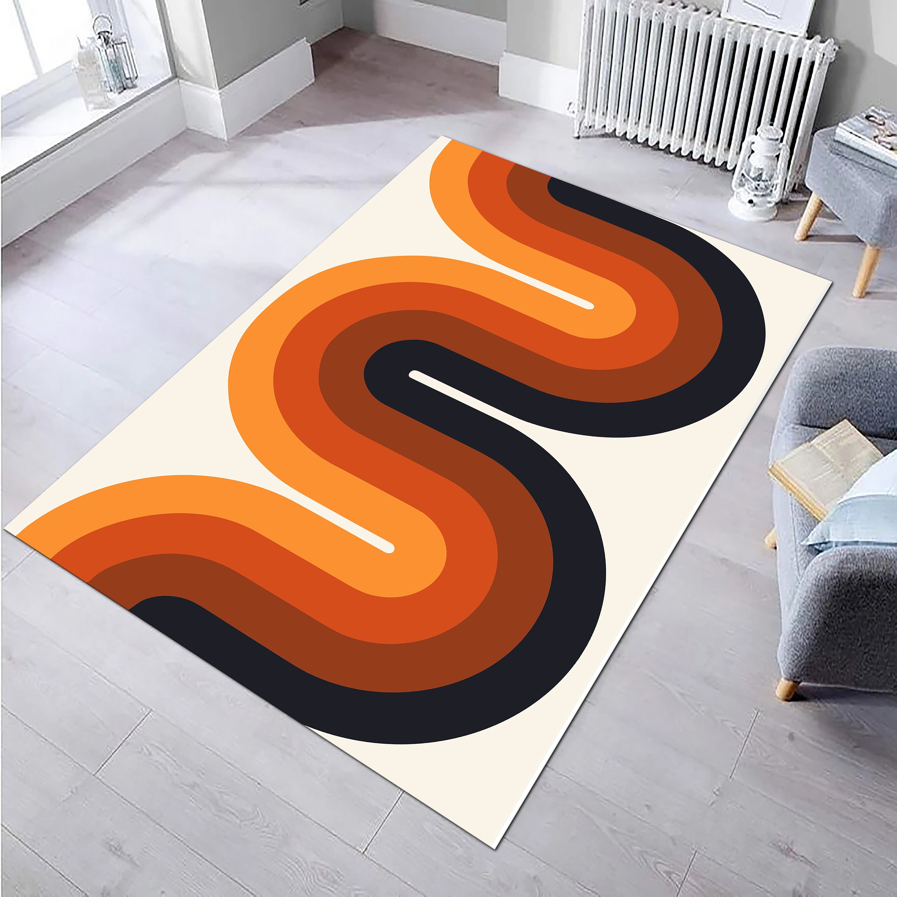 70s Retro Stripes Rug, Abstract Retro Area Rug, Modern Bohemian Carpet ...