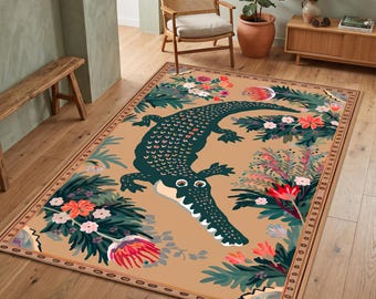 Crocodile Rug, Natural Motif Crocodile Rug, Animal Pattern Rugs, Home Decor, Alligator Decor Rug,Natural Touch For Your Living Room