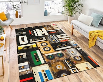 Classic Cassette Rug, 90s Rug, Tape Rug, Retro Design Rug, Non Slip Carpet, Mix Tape Cassette Rug, Music Tape Living Room Rug, Home Decor