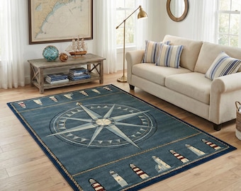 Lighthouse Nautical Rug, Compass Design, Compass Rug,Rug Decoration,Salon Decor,Dining Room Decor,Fantastic Rug,Area Rug,Custom Rug,Non Slip