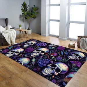Skull Rug, Gothic Rug, Snake Rug, Flower Rug, Fear Rug, Modern Rug, Popular Rug,Living Room Rug, Skull and Flower Rug, Occult Art Rug Decor