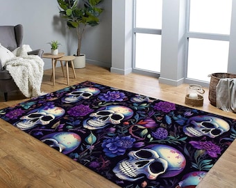 Skull Flower Area Rug, Gothic Occult Decor
