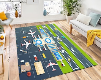 Airport Runway Rug, Kids Play Mat, Boys Room Decor