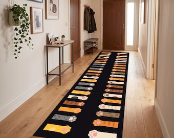 Cute Cat Paw Runner Rug – Colorful Kitty Feet Carpet for Hallway, Entryway or Kitchen | Funny Cat Lover Gift