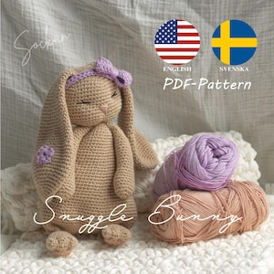 Crochet PATTERN: Snuggle Bunny, Snuttekanin, Amigurumi, English (US) and Swedish, PDF, bunny, kanin