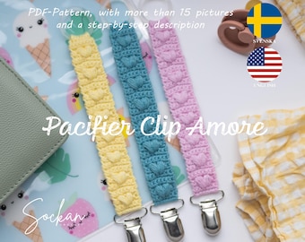 Heart Pacifier Clip, Dummy clip, Pacifier holder, Crochet pattern, Easy Step-by-Step Instructions, DIY