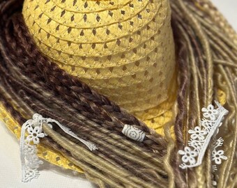 Brown-gold ombre safe synthetic DE/SE smooth dreadlocks Braids extension  Long braids Handmade dreadlocks Mix curly dreads and smooth dreads